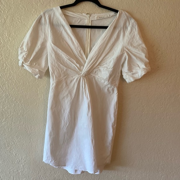 A.L.C. Ivory Mirren Twist Front Short Sleeve Dress Size 4 Mini White Minimal - Picture 4 of 11